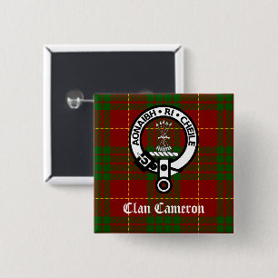 Badge Carré 5 Cm Clan Cameron Crest et Tartan