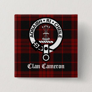 Badge Carré 5 Cm Clan Cameron Crest et Tartan