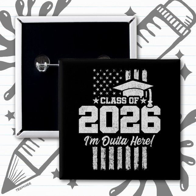 Badge Carré 5 Cm Class of 2026 Graduation Distressed Flag Design (Créateur téléchargé)