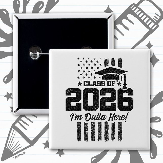 Badge Carré 5 Cm Class of 2026 Graduation Distressed Flag Design (Créateur téléchargé)