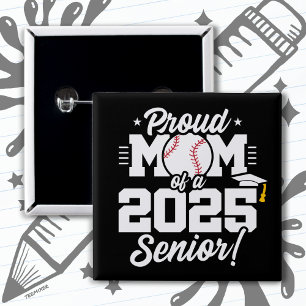 Badge Carré 5 Cm Classe de 2025 Senior Year Baseball Mom Senior 202