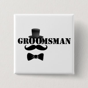 Badge Carré 5 Cm Classy Groomsman Top Hat et Moustache
