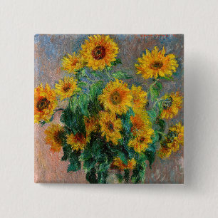 Badge Carré 5 Cm Claude Monet - Bouquet de tournesols