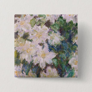 Badge Carré 5 Cm Claude Monet - Clematis blanc