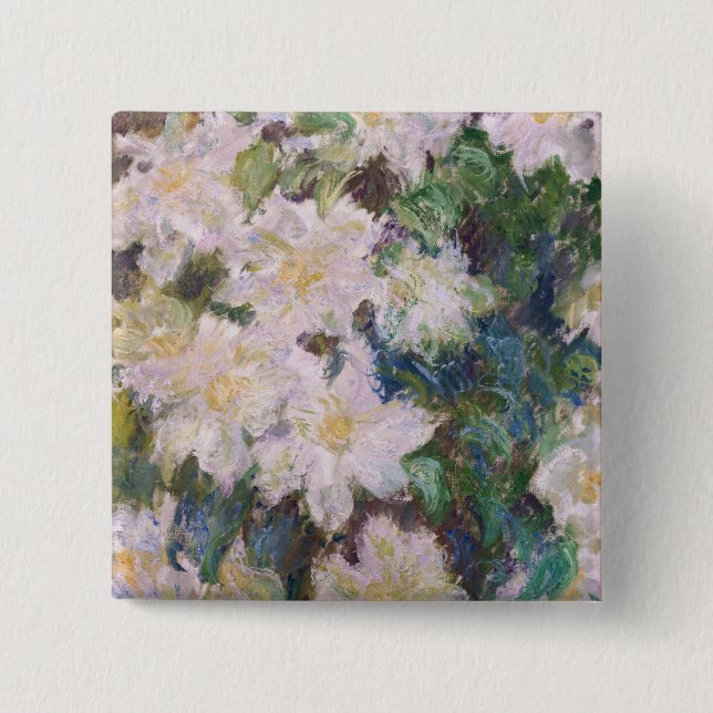 Badge Carré 5 Cm Claude Monet - Clematis blanc (Devant)