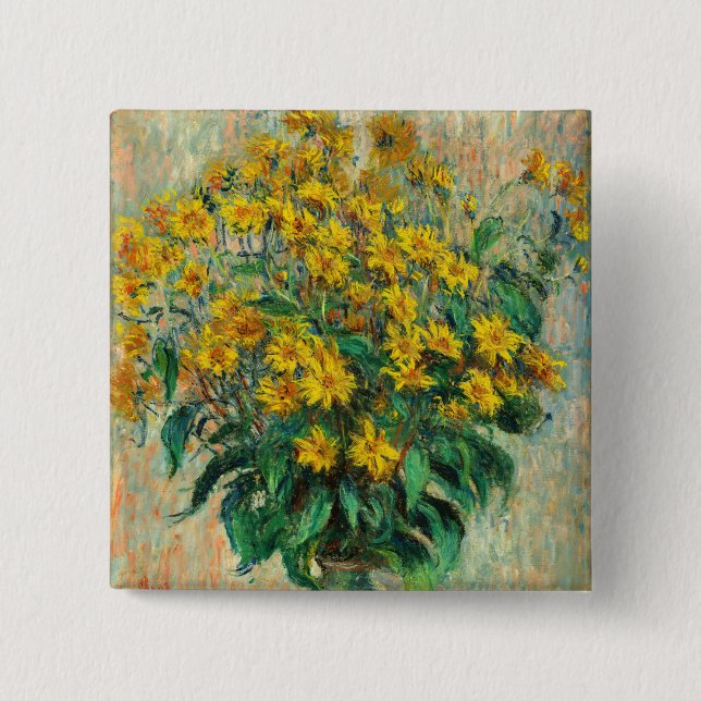 Badge Carré 5 Cm Claude Monet - Fleurs d'artichauts de Jérusalem (Devant)