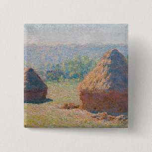 Badge Carré 5 Cm Claude Monet - Haystacks, fin de l'été