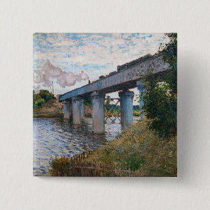 Badge Carré 5 Cm Claude Monet - Le pont ferroviaire à Argenteuil