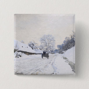 Badge Carré 5 Cm Claude Monet - Panier sur la route des neiges à Ho
