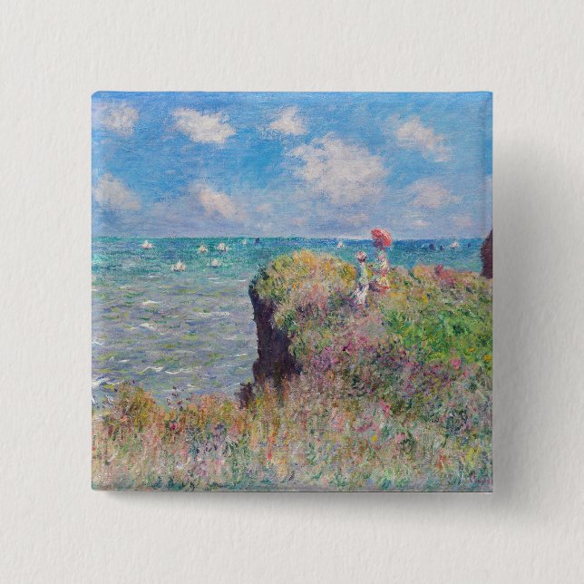 Badge Carré 5 Cm Claude Monet - Promenade Cliff à Pourville (Devant)