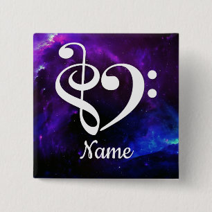 Badge Carré 5 Cm Clé de basse de Treble Clé Coeur Bleu Nebula Custo