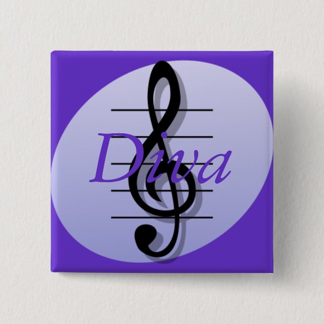 Badge Carré 5 Cm Clef triple, diva (Devant)