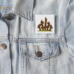 Badge Carré 5 Cm Clôture en bois cassée Ferme rustique