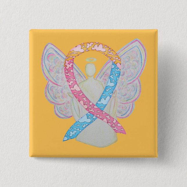 Badge Carré 5 Cm Clouds rose, jaune et bleu CDH Angel Pin (Devant)