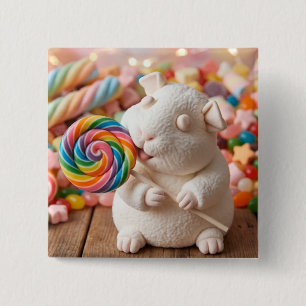 Badge Carré 5 Cm Cochon d'Inde Guimauve Fantaisiste et Sucette