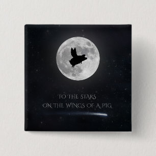 Badge Carré 5 Cm Cochon Volant Jusqu'Aux Étoiles