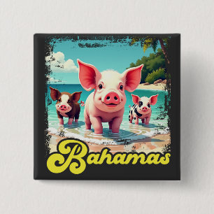 Badge Carré 5 Cm Cochons Nageurs des Bahamas - Aventure à la Plage