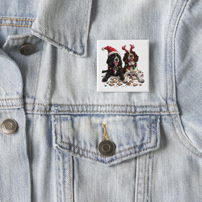 Badge Carré 5 Cm Cocker de Noël Chiens espagnols (En situation)