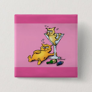 Badge Carré 5 Cm Cocktails & Chatons Bouton Rose Dessin Animé
