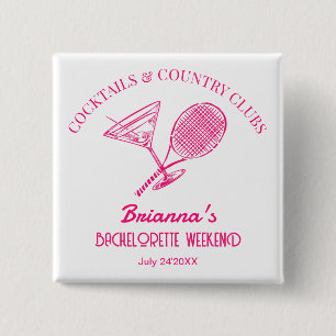 Badge Carré 5 Cm Cocktails et country clubs tennis Bachelorette