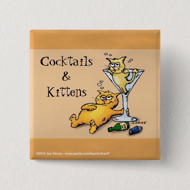 Badge Carré 5 Cm Cocktails & Kittens Gold Cartoon Button (Devant)