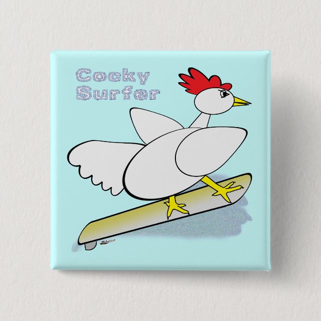 Badge Carré 5 Cm Cocky Surfer (Devant)