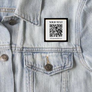 Badge Carré 5 Cm Code QR d'entreprise avec texte en haut et en bas,