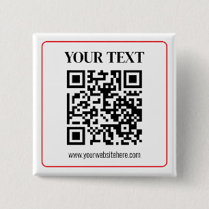 Badge Carré 5 Cm Code QR simple noir et blanc avec bordure rouge