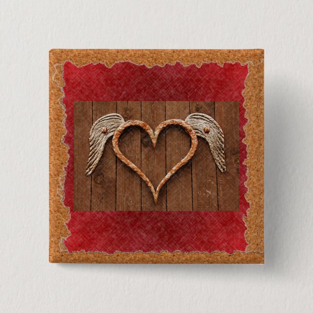 Badge Carré 5 Cm Coeur ailé (Devant)
