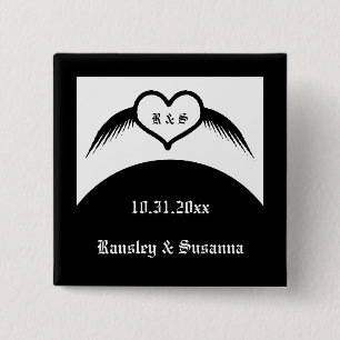 Badge Carré 5 Cm Coeur ailé gothique Mariage Personnalisé Monogramm