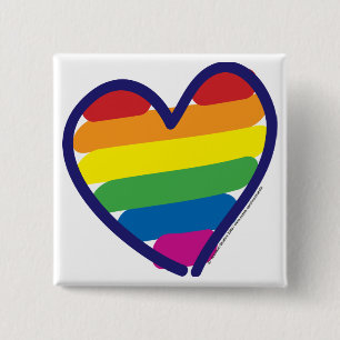 Badge Carré 5 Cm Coeur arc-en-ciel gay pride