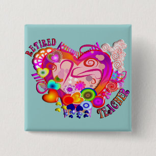 Badge Carré 5 Cm Coeur Artsy retiré de professeur rétro