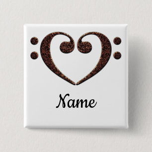 Badge Carré 5 Cm Coeur Clé Cuivre Double Basse Customisé