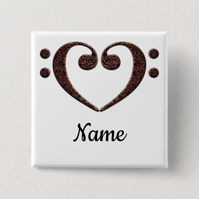 Badge Carré 5 Cm Coeur Clé Cuivre Double Basse Customisé (Devant)