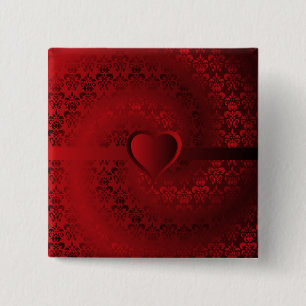 Badge Carré 5 Cm Coeur damassé rouge