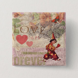 Badge Carré 5 Cm Cœur d'amour chéri Saint-Valentin Chérubin
