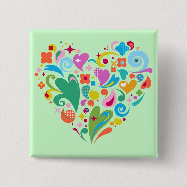 Badge Carré 5 Cm Coeur de Deco d'amour (Devant)