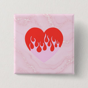 Badge Carré 5 Cm Cœur de feu