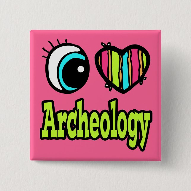 Badge Carré 5 Cm Coeur des yeux lumineux J'aime l'archéologie (Devant)