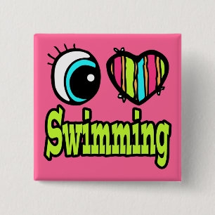 Badge Carré 5 Cm Coeur des yeux lumineux J'aime nager