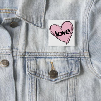 Badge Carré 5 Cm Coeur rose (Amour)
