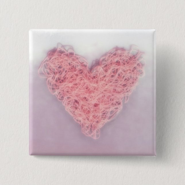 Badge Carré 5 Cm Coeur rose carangé (Devant)