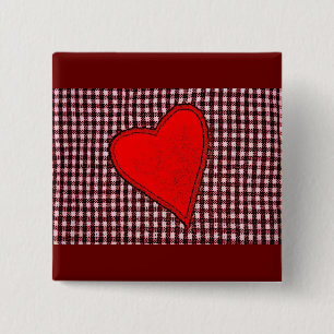 Badge Carré 5 Cm Coeur rouge