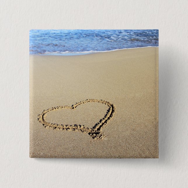 Badge Carré 5 Cm Coeur tiré dans le sable (Devant)