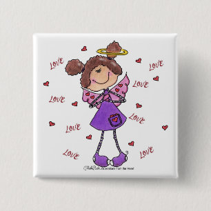 Badge Carré 5 Cm Coeurs anges