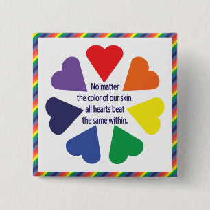 Badge Carré 5 Cm Coeurs arc-en-ciel