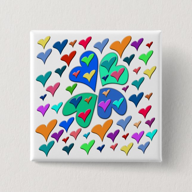 Badge Carré 5 Cm Coeurs colorés (Devant)