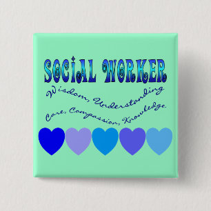Badge Carré 5 Cm COEURS de BLEU d'assistant social