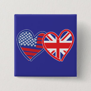 Badge Carré 5 Cm Coeurs du drapeau américain/Union Jack