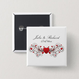 Badge Carré 5 Cm Coeurs Mariage Faveur